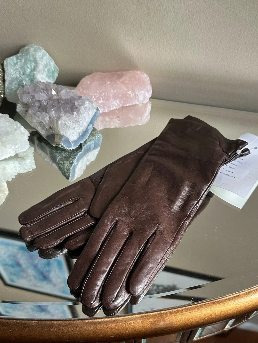 Bloomingdale’s Brown Leather Cashmere Lined Gloves